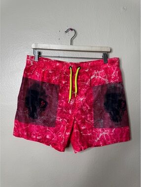 Diesel Beachwear Swim Trunks Men’s M Pink Marble Print Mesh Lined Shorts